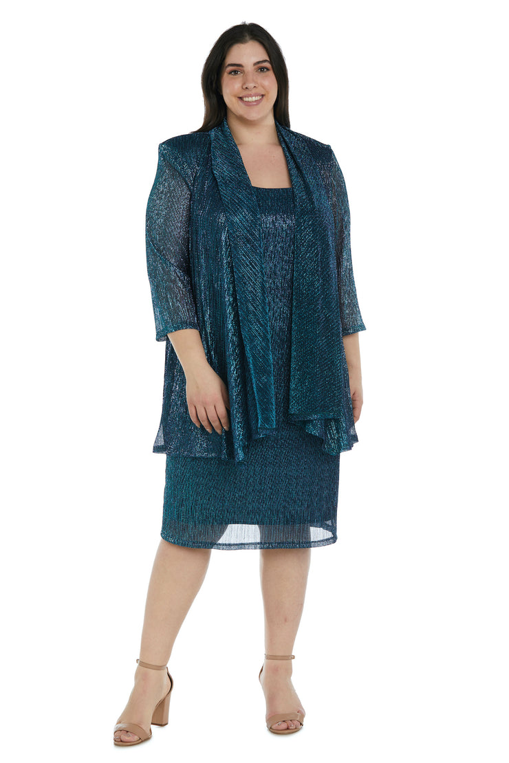 Metallic Sleeveless Dress with Matching Draped Cardigan - Plus