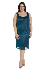 Metallic Sleeveless Dress with Matching Draped Cardigan - Plus