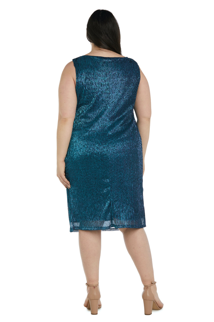 Metallic Sleeveless Dress with Matching Draped Cardigan - Plus