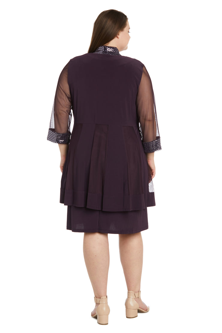 Two Piece Dress with Embellished Neckline and Jacket with Sheer Sleeves - Plus