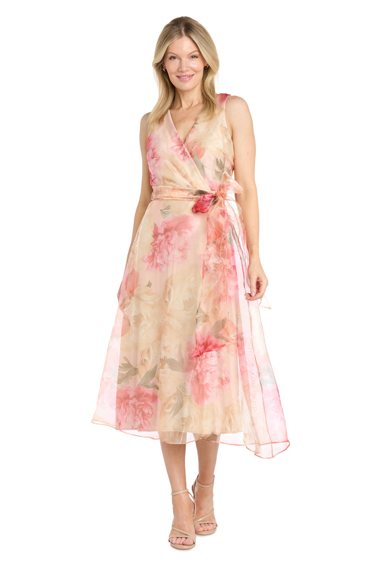 floral organza midi dress Magenta Floral Organza Trumpet Midi Dress | Womens | XX-Small (Available in XXL, XS, S, M, L, XL) | 100% Polyester