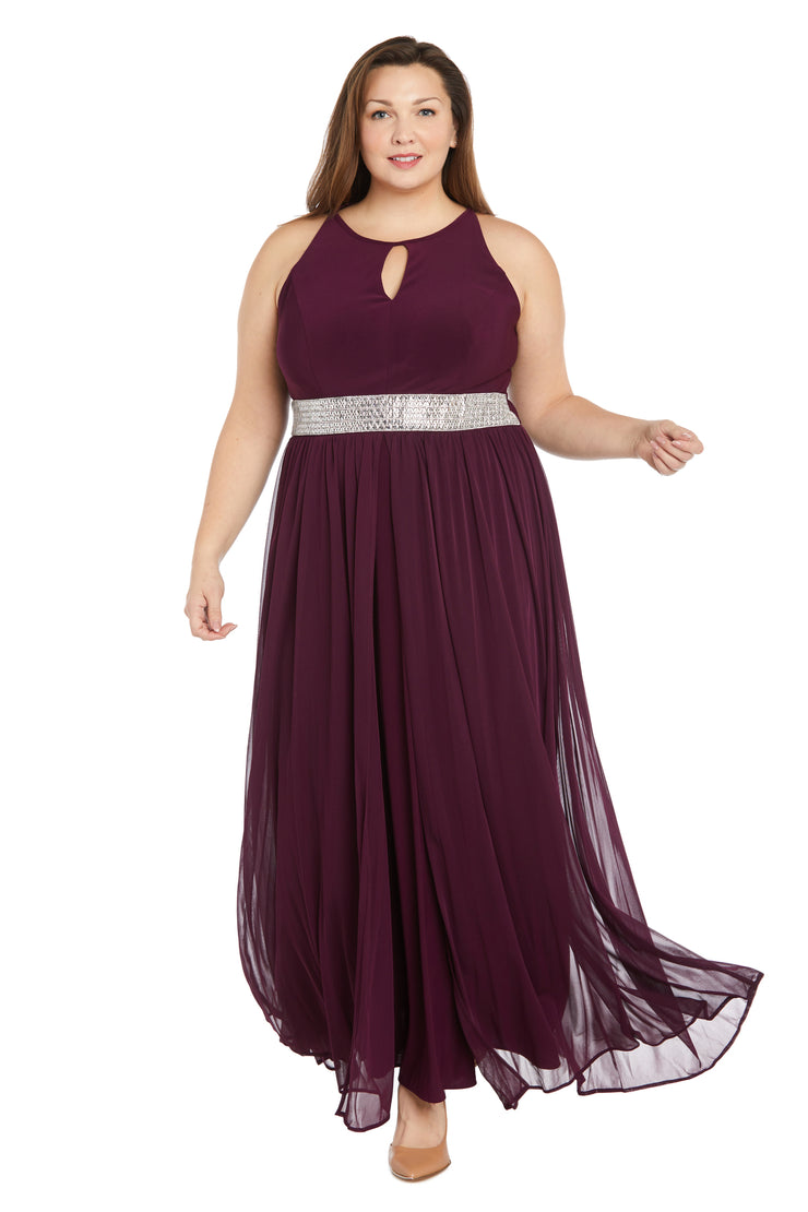 Maxi Dress with Keyhole Cutout, Halterneck and Flowing Skirt - Plus