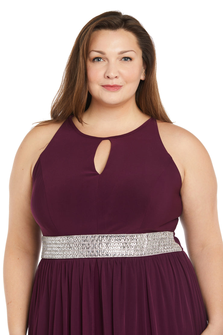 Maxi Dress with Keyhole Cutout, Halterneck and Flowing Skirt - Plus