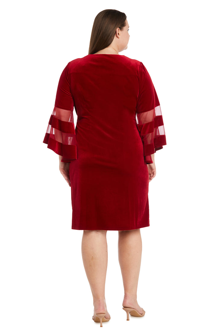 Stretch Velvet Bell Sleeved Cocktail Dress - Plus