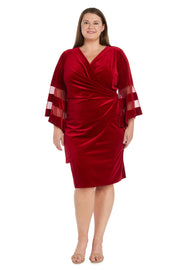 Stretch Velvet Bell Sleeved Cocktail Dress - Plus