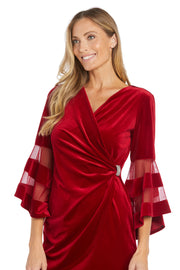 Stretch Velvet Bell Sleeved Cocktail Dress