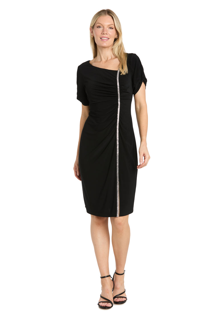 msk beaded ruched sheath dress R & M Richards Women's Cocktail w Asymmetric Neckline, Black, 6 Size:6 US / 36 EU Embrace timeless elegance in Slit Dress Floral Print Shirt -