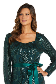 Long Sleeved Sequined Evening Gown  - Petite