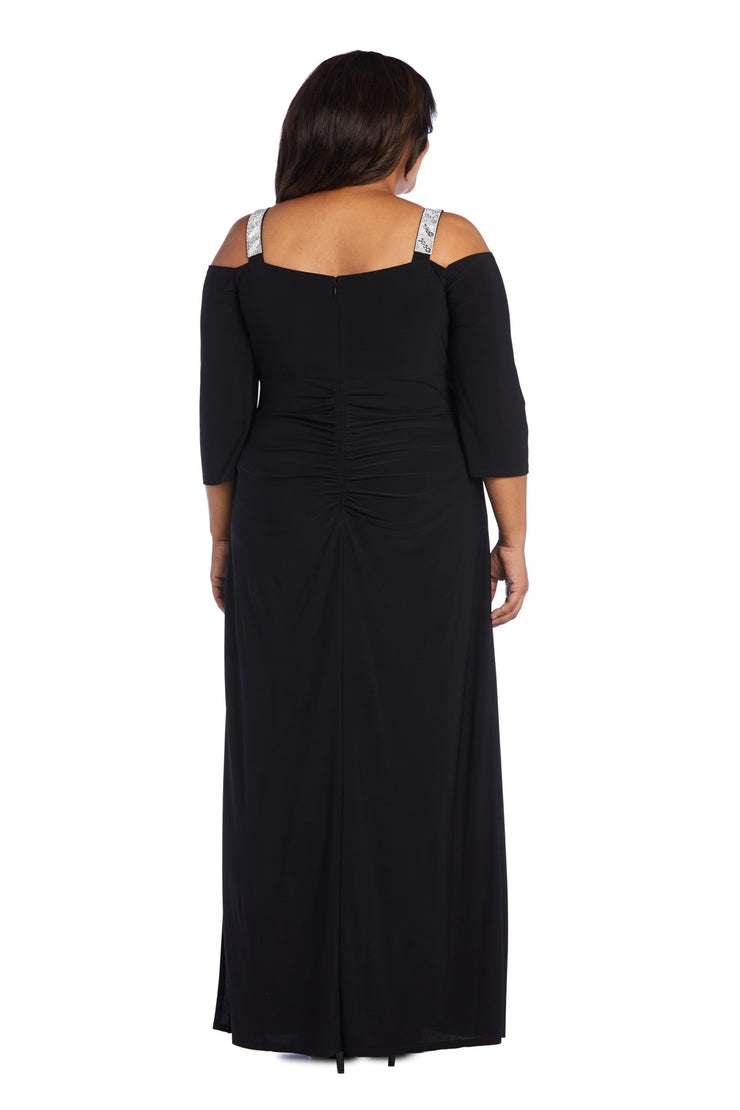 Cold Shoulder Gown with Rhinestone Detail Straps - Plus