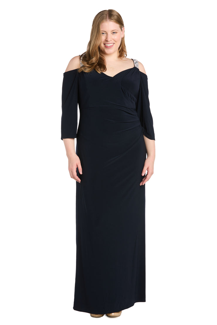 R & M Richards Blue Plus Size Cold Shoulder Rhinestone Dress R & M Richards Blue Plus Size Cold Shoulder Rhinestone Dress