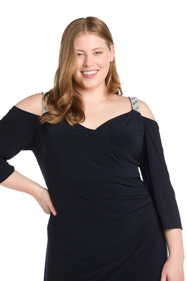 R & M Richards Blue Plus Size Cold Shoulder Rhinestone Dress R & M Richards Blue Plus Size Cold Shoulder Rhinestone Dress