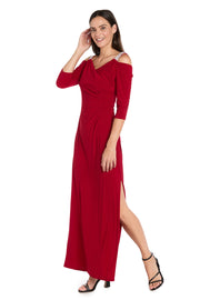 Cold Shoulder Gown with Rhinestone Detail Straps
