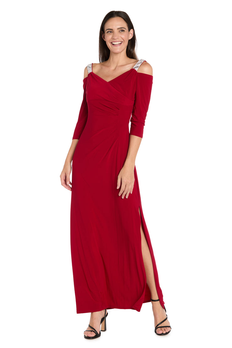 Cold Shoulder Gown with Rhinestone Detail Straps