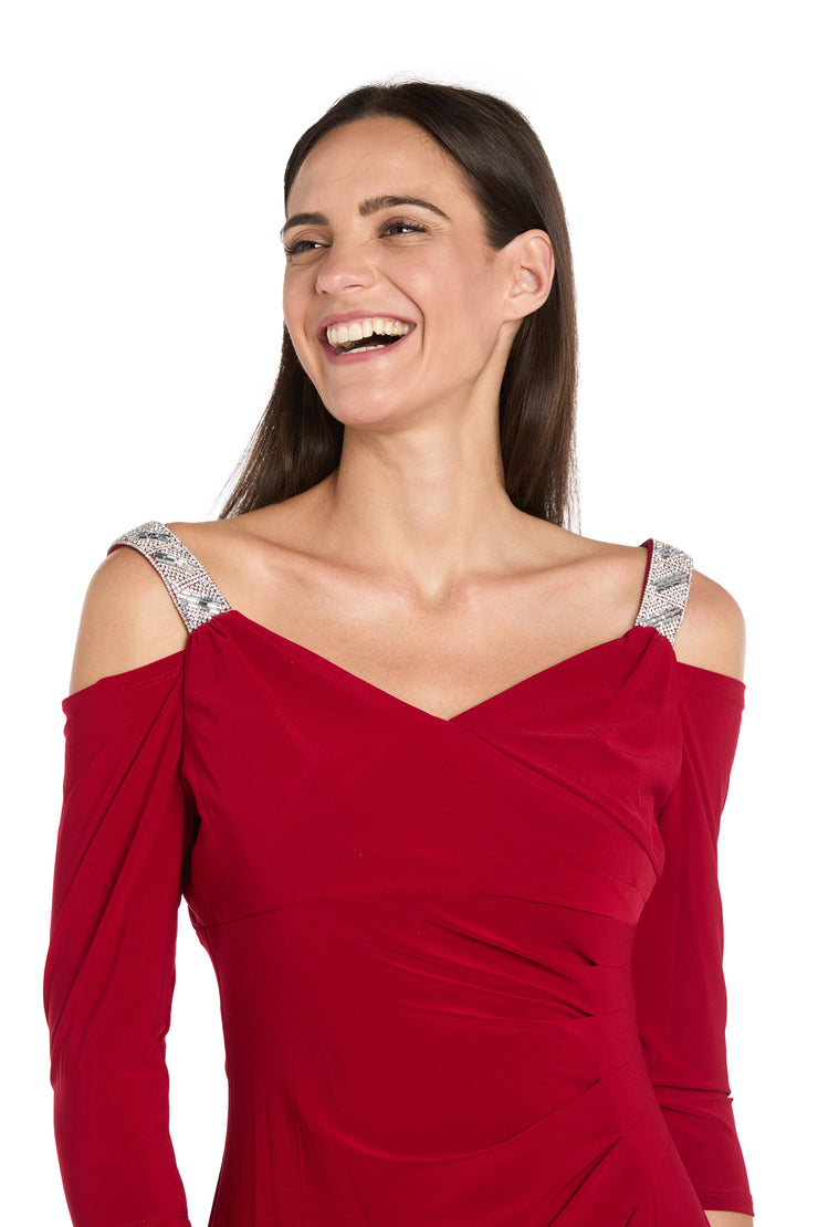Cold Shoulder Gown with Rhinestone Detail Straps
