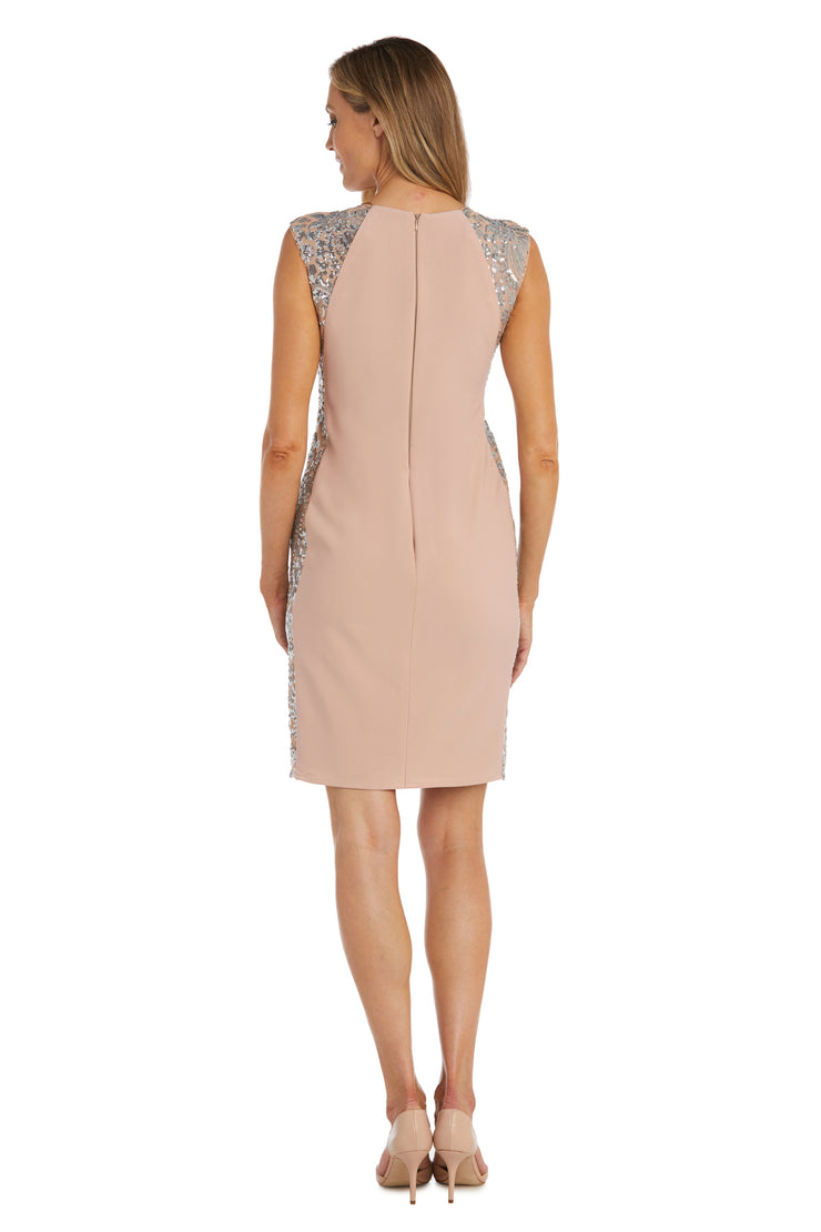 Illusion Knee-Length Sheath Dress with Sheer Inserts and Sequins - Petite