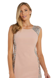 Illusion Knee-Length Sheath Dress with Sheer Inserts and Sequins - Petite