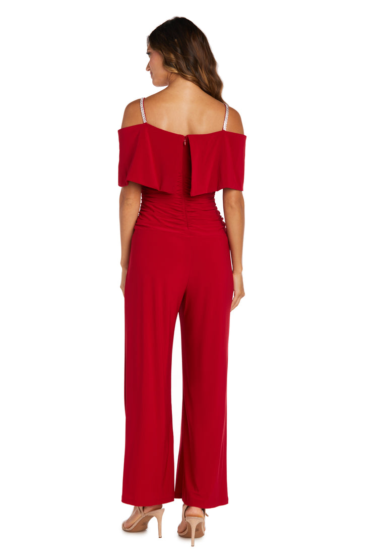 Asymmetric Jumpsuit with Overlay and Rhinestone Shoulder Strap