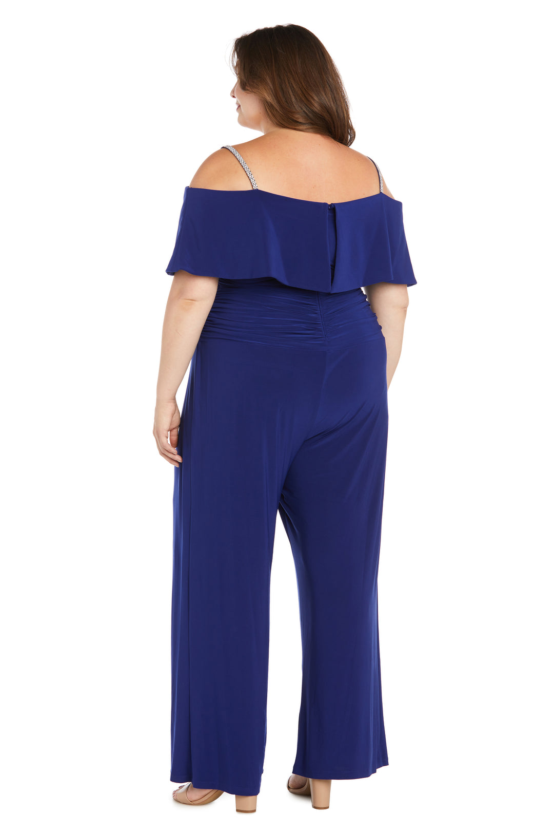 R M Richards Off The Shoulder Jumpsuit with Ruched Bodice Plus Electric Blue 20W