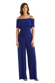 Asymmetric Jumpsuit with Overlay and Rhinestone Shoulder Strap