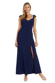 Evening Gown With Mesh Cap Sleeves and back detailing