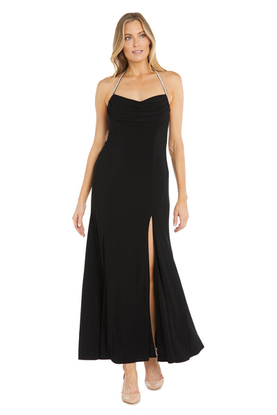 Evening Gown with Subtle Rhinestone Straps and open back