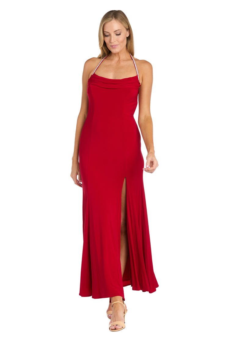 Evening Gown with Subtle Rhinestone Straps and open back