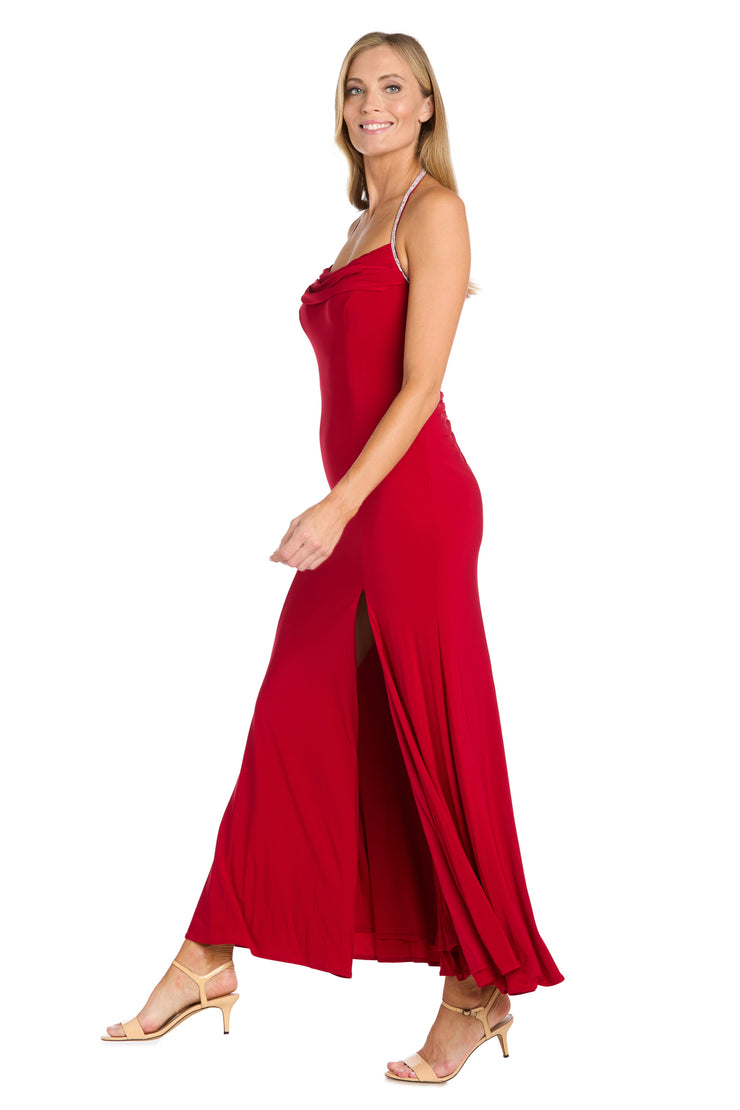 Evening Gown with Subtle Rhinestone Straps and open back