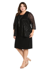 Double Tiered Sequin Lace Jacket Dress - Plus