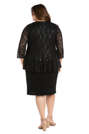 Double Tiered Sequin Lace Jacket Dress - Plus