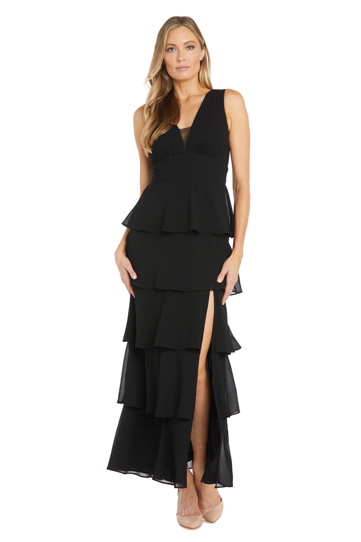 Long Chiffon Dress Featuring a Five Layered Skirt & V-Neck Insert R&M Richards Long Chiffon Dress Featuring a Five Layered Skirt & V-Neck Insert R&M Richards