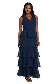 Long Chiffon Dress Featuring a Five Layered Skirt & V-Neck Insert – R&M Richards