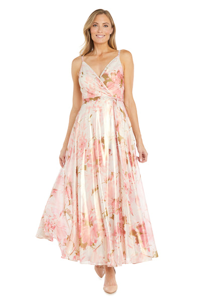 Elegant Floral Metallic Flowy Wrap Dress