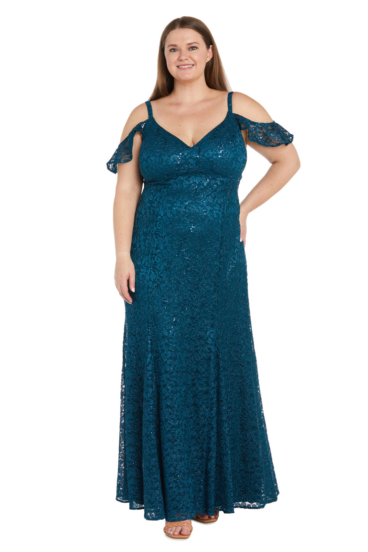 Long Glitter Lace Off The Shoulder Gown - Plus