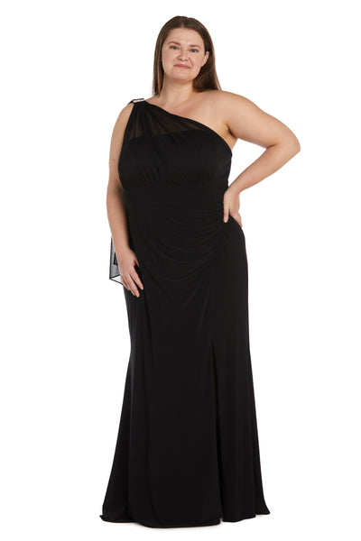 One Shoulder Cape Gown with Rhinestone Detailing - Plus