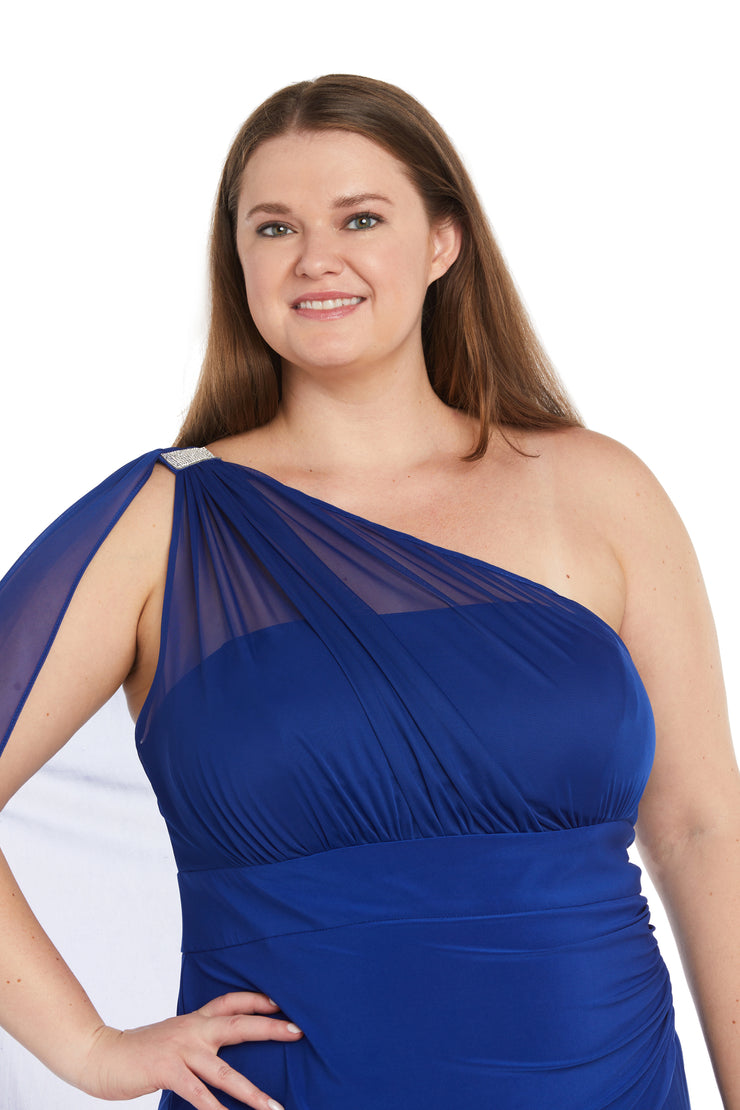 one shoulder cape dress Plus Size Overlay Dress Long Fitted R&M Richards 6191W