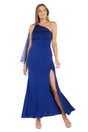 One Shoulder Cape Gown with Rhinestone Detailing
