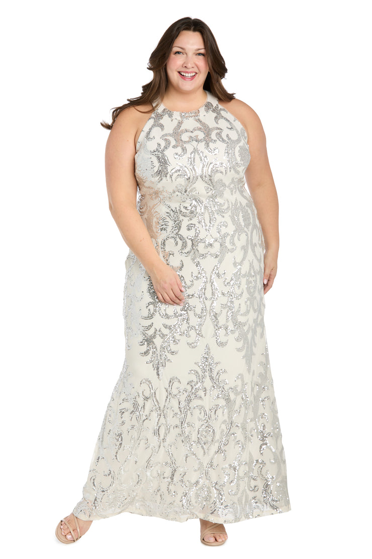 Long Shimmering Silver Sequin Dress - Plus R&M Richards Long Shimmering Silver Sequin Dress - Plus R&M Richards