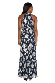 Long Pleated Metallic Jacquard Dress with a Tiered Skirt