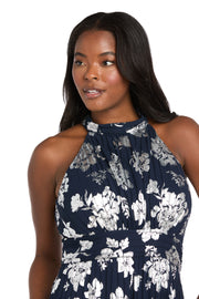 Long Pleated Metallic Jacquard Dress with a Tiered Skirt