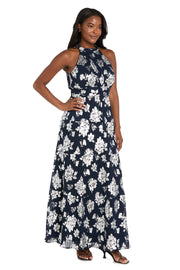 Long Pleated Metallic Jacquard Dress with a Tiered Skirt