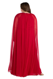 Elegant Chiffon Long Dress with Rhinestone-Trimmed Blouson Top and Dramatic Cape - Plus