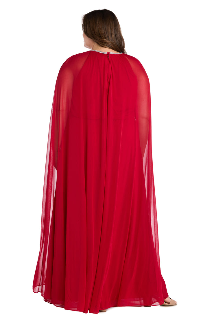 Elegant Chiffon Long Dress with Rhinestone-Trimmed Blouson Top and Dramatic Cape - Plus