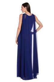 Elegant Chiffon Long Dress with Rhinestone-Trimmed Blouson Top and Dramatic Cape
