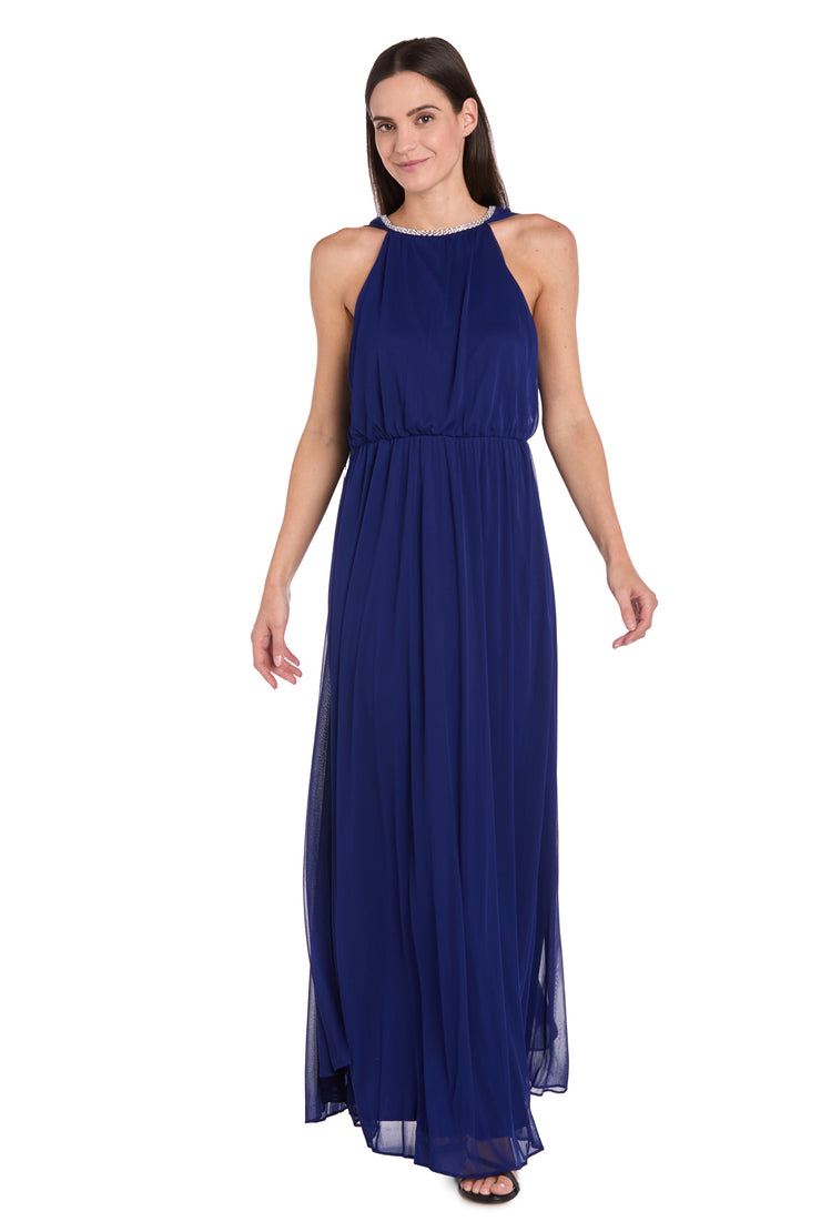 Elegant Chiffon Long Dress with Rhinestone-Trimmed Blouson Top and Dramatic Cape