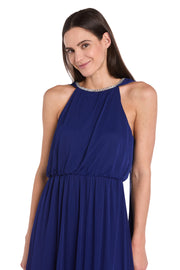 Elegant Chiffon Long Dress with Rhinestone-Trimmed Blouson Top and Dramatic Cape