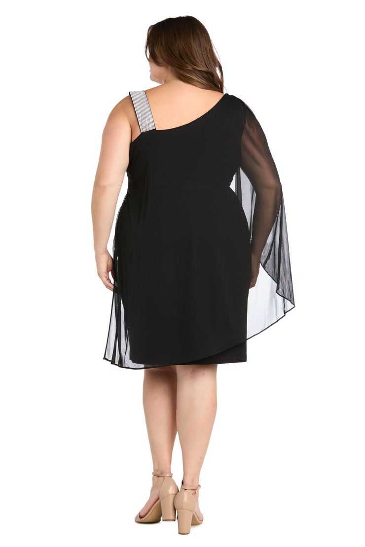 Rhinestone-Accent One-Shoulder Cocktail Dress with Cape - Plus