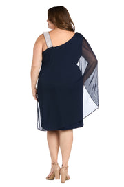 Rhinestone-Accent One-Shoulder Cocktail Dress with Cape - Plus