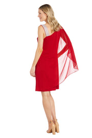 Rhinestone-Accent One-Shoulder Cocktail Dress with Cape