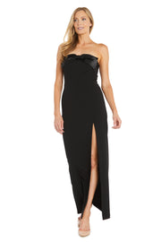 Long Fitted Dress with Satin Bow and High Slit