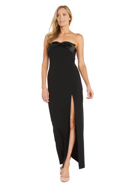 Long Fitted Dress with Satin Bow and High Slit